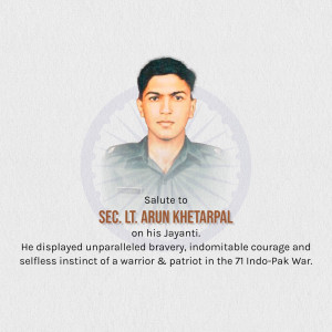 Portrait of Sec. Lt. Arun Khetarpal with Indian flag background