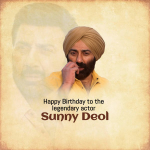 Portrait of Sunny Deol with birthday wishes