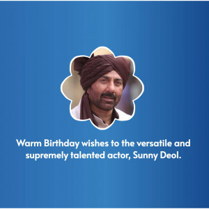 Portrait of Sunny Deol with birthday wishes