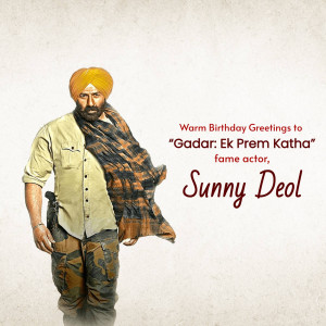 Portrait of Sunny Deol with birthday greetings