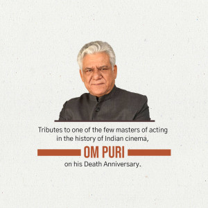 Portrait of Om Puri with a tribute message