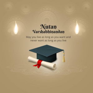 Graduation cap and scroll with 'Nutan Varshabhinandan' text
