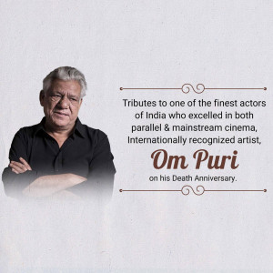 Portrait of Om Puri with a tribute message