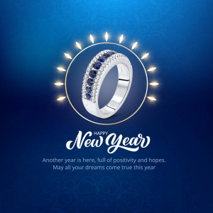 Silver ring with sapphire stones and New Year greeting