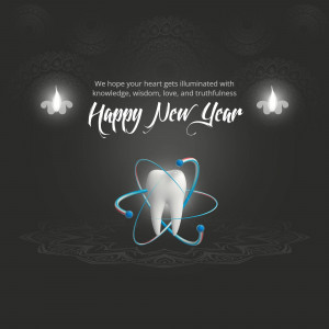 New Year greeting with a tooth and orbital design.