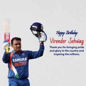 Virender Sehwag celebrating with bat raised