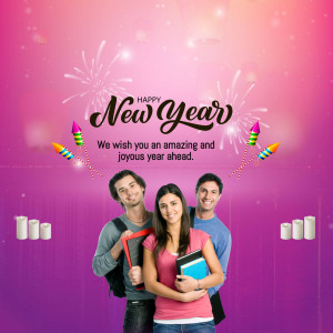 Group of friends celebrating New Year with fireworks and candles