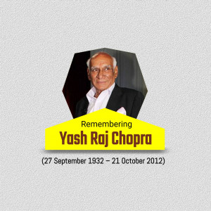 Portrait of Yash Raj Chopra with dates of birth and death
