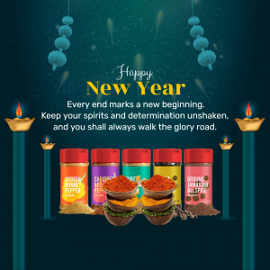 New Year greeting with spices and traditional decorations