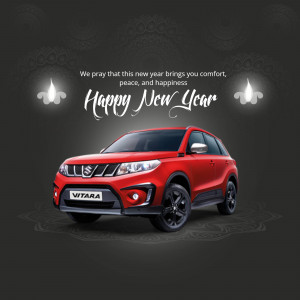 Red Suzuki Vitara car with Happy New Year wishes