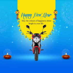 Motorcycle with New Year decorations and Diwali lamps