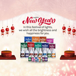 New Year greeting with Microlife products and festive decorations.