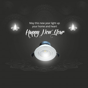 New Year greeting with a spotlight and diya lamps