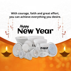 New Year greeting with LED lights and a motivational quote.