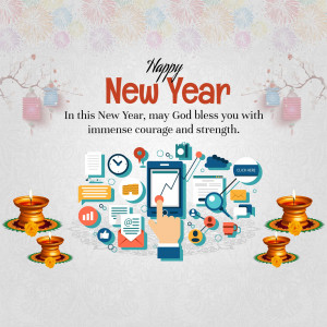New Year greeting with digital icons and candles