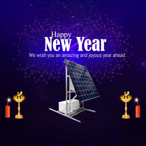 New Year greeting with a solar panel and traditional lamps