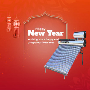 Anages solar water heater with New Year decorations