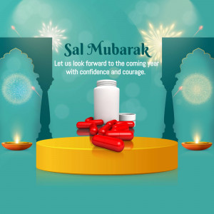 Sal Mubarak greeting with medicine and festive decorations
