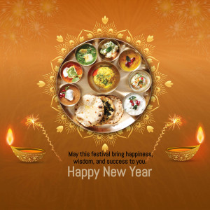 Traditional Indian Thali with Diwali lamps and festive greetings