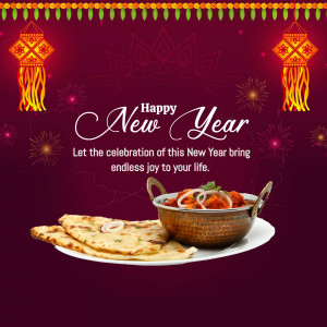 New Year greeting with traditional Indian food