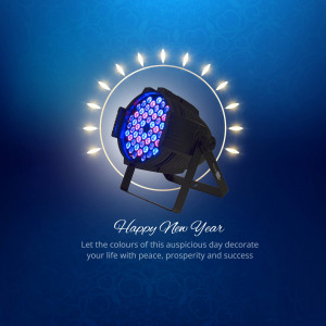 Stage light with colorful illumination and New Year greeting