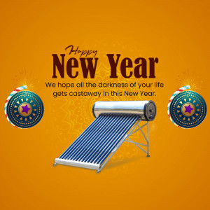 New Year greeting with a solar water heater illustration