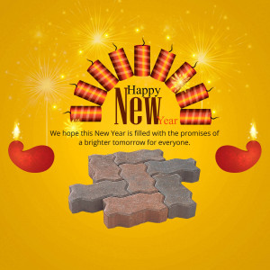 New Year greeting with firecrackers, candles, and paving stones