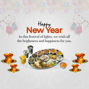 New Year celebration with traditional Indian food and decorations