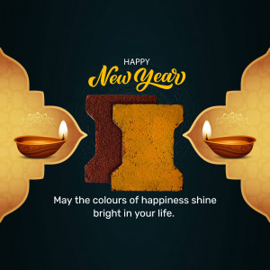 Happy New Year greeting with traditional Indian sweets and diyas