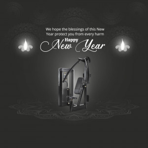 New Year greeting with a gym equipment image