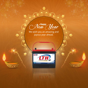 New Year greeting with LTH battery and Diwali lamps