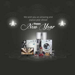 New Year greeting with appliances on sale