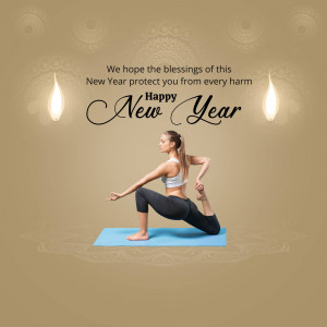 Woman doing yoga pose with New Year greetings