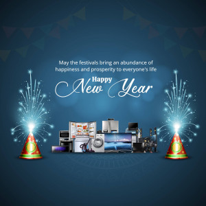 New Year greeting with electronics and fireworks