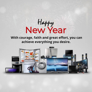 New Year promotion featuring appliances with a motivational message.
