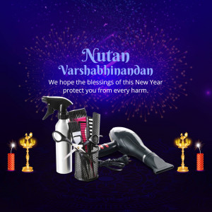 New Year greeting with barber tools and traditional lamps