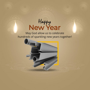 New Year greeting with steel profiles and traditional lamps