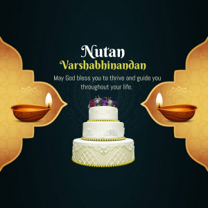 Nutan Varshabhinandan greeting with cake and diyas