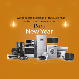 New Year greeting with appliances on sale