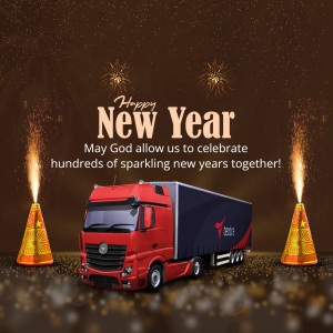 Red truck with fireworks celebrating the New Year