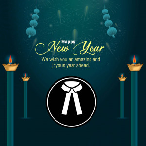 New Year greeting with scales of justice and candles