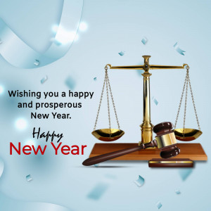 Scales of Justice and Gavel with New Year Wishes