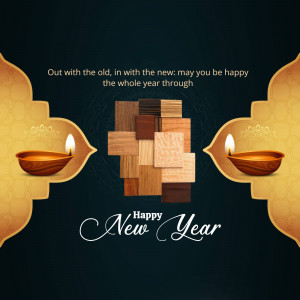 New Year greeting with wood samples and traditional lamps