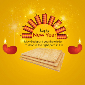 New Year greeting with firecrackers, diyas, and books