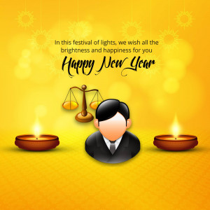 Happy New Year greeting with Diwali lamps and a silhouette of a person.
