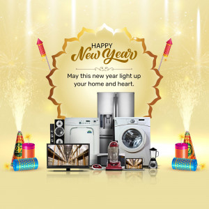 New Year promotion featuring home appliances and festive decorations.
