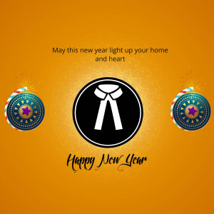 New Year greeting with legal symbol and festive elements