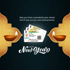 New Year greeting with ID cards and traditional lamps