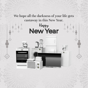 New Year greeting with appliances on display