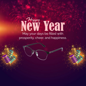 New Year celebration with eyeglasses and fireworks
